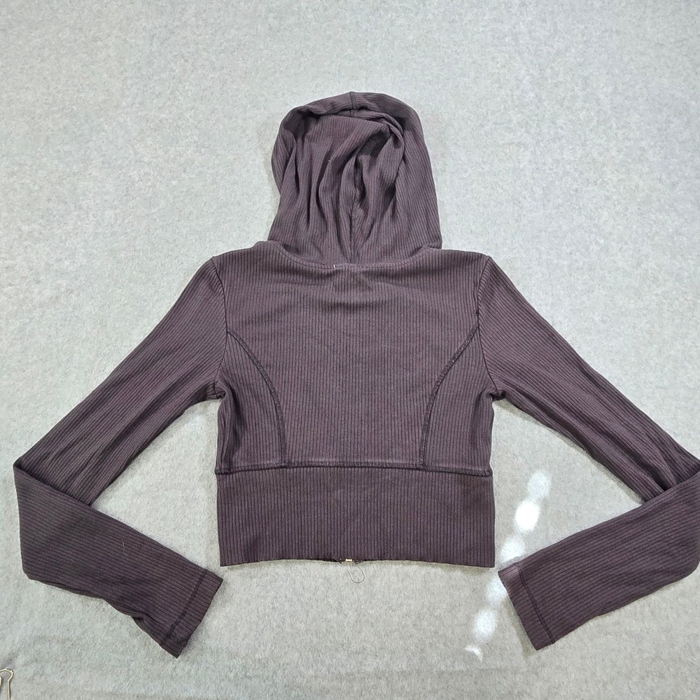 Garage Ribbed Cropped Zip Up Hoodie Dark Purple Gray XS - Picture 4 of 8